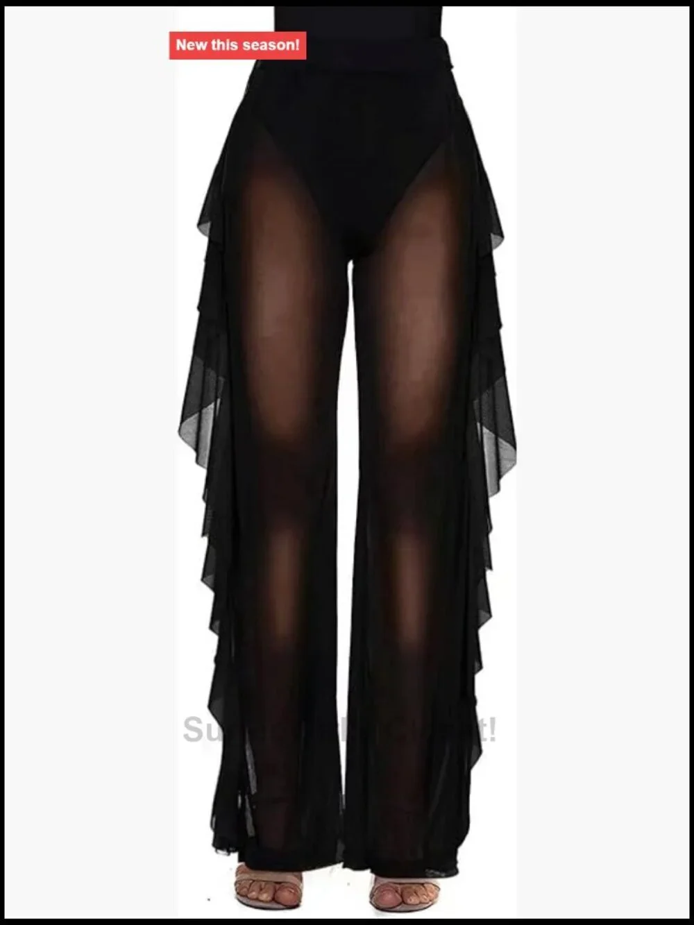 Sheer Mesh Ruffle Pants Swim Cover Up Palazzo